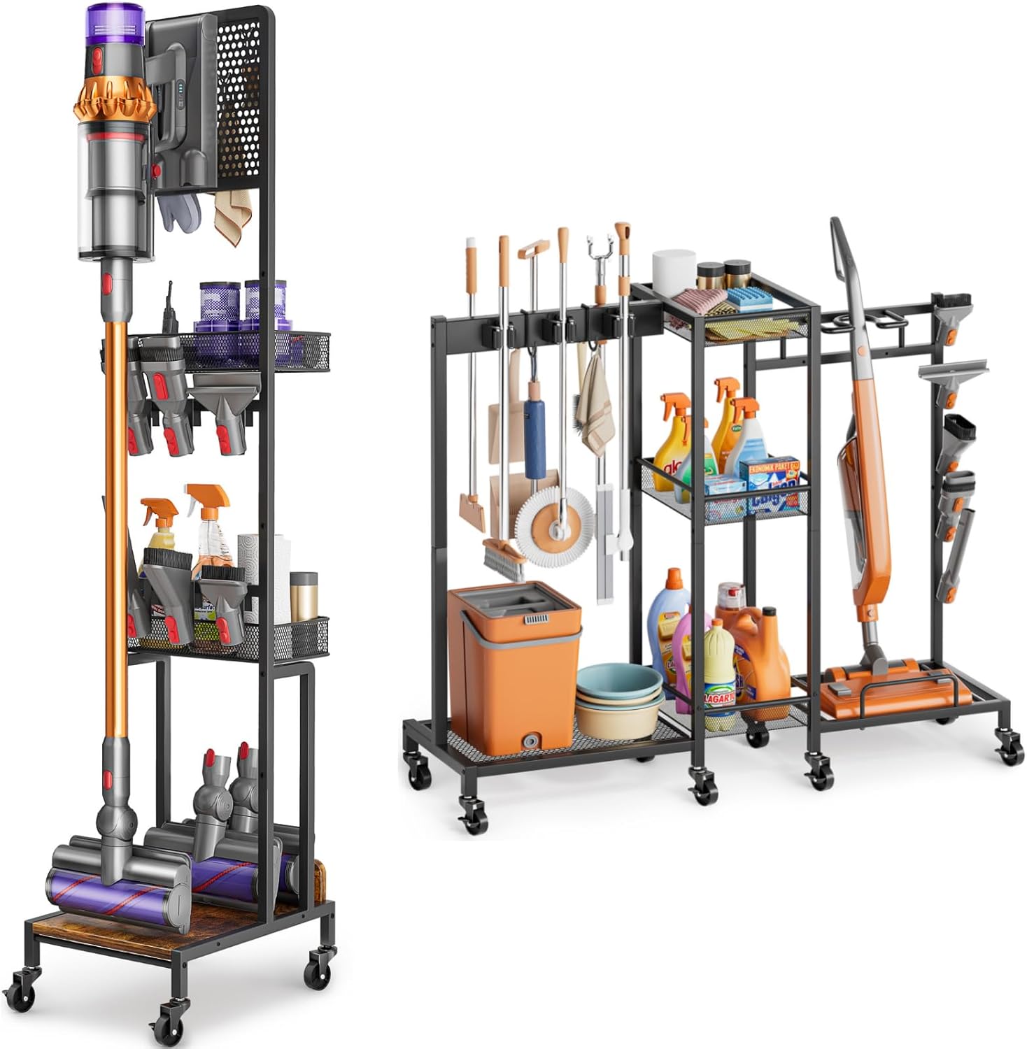 Vacuum Stand for Dyson and Broom Holder Cart