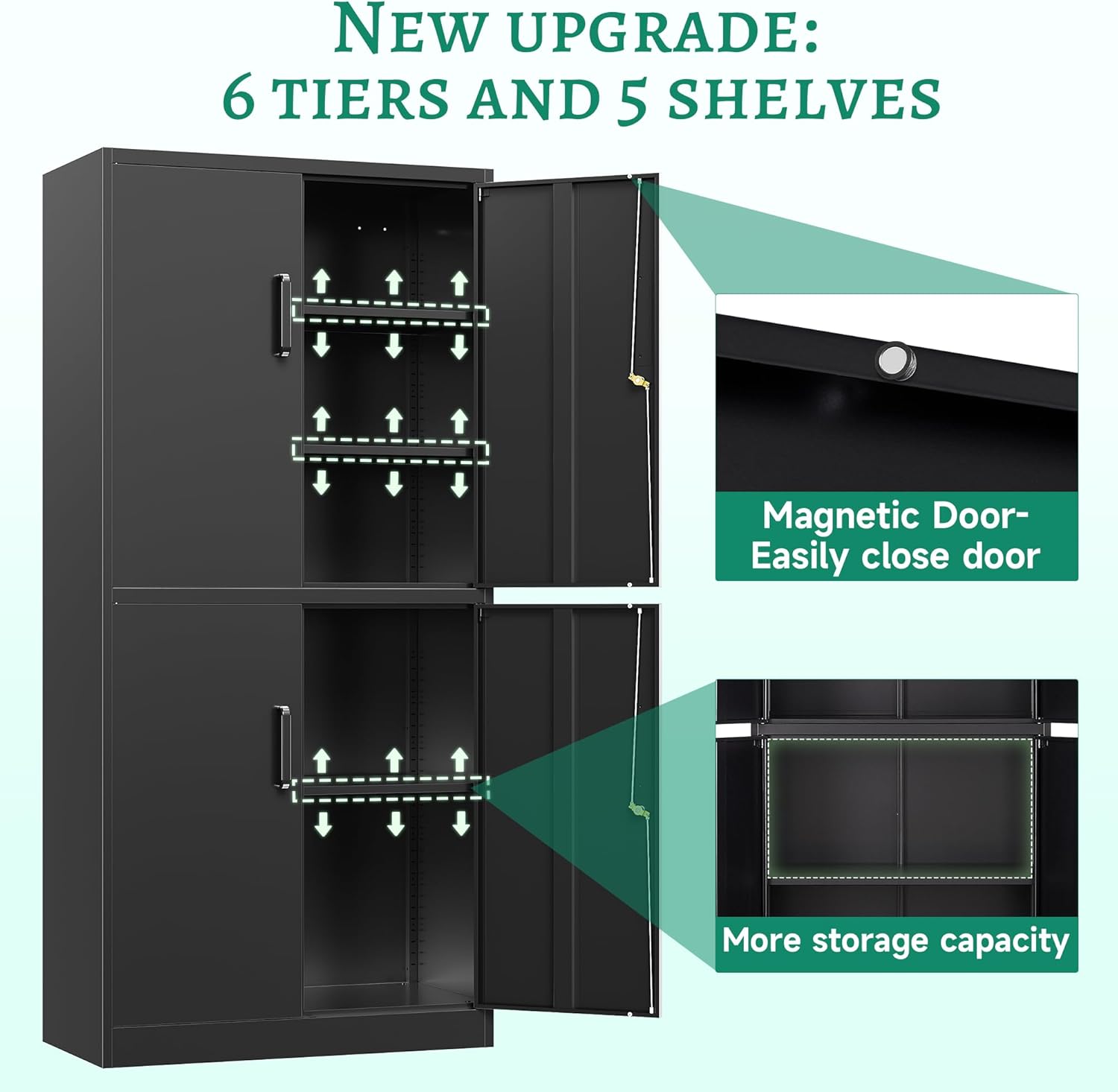 Metal Storage Cabinets with Lock, Small Locker Steel Cabinets, Adjustable Shelves 2 Doors for Home,Office, Warehouse,Garage(Black-36)