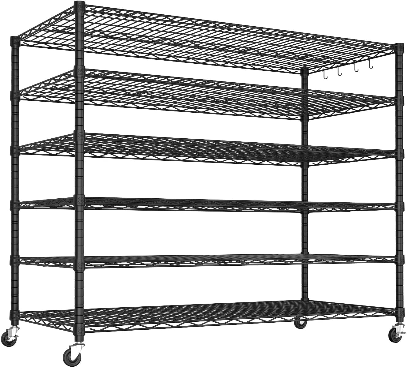 6-Tier Heavy Duty Wire Shelving with Wheels, Adjustable NSF-Certified Steel Storage Rack for Kitchen, Garage & Laundry, 36"W x 16"D x 79"H
