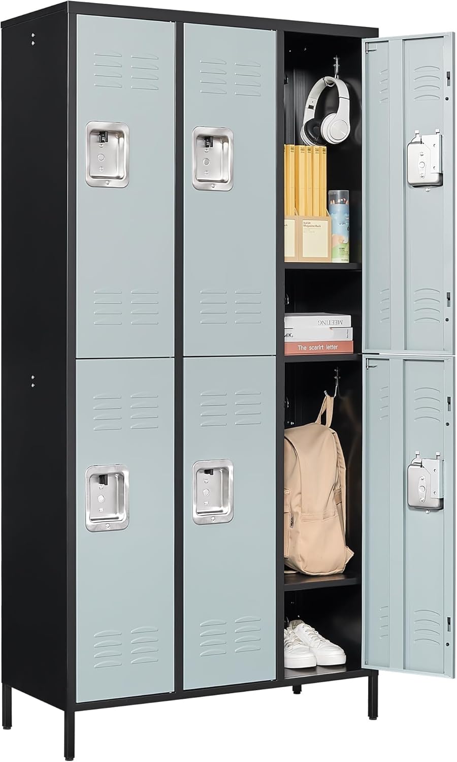 Metal Lockers for Employees-6 Door Storage Locker with Shelves and Lockable Steel Cabinet for School,Gym,Office,Staff (Gray, 6 Door)