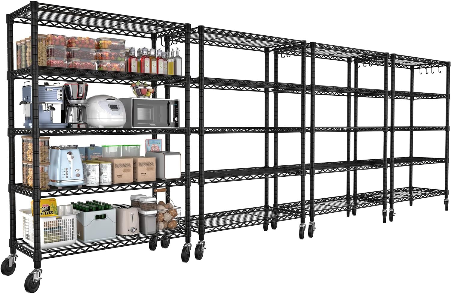 5-Tier Heavy Duty Wire Shelving with Wheels, Adjustable NSF-Certified Rolling Storage Rack for Kitchen, Garage & Laundry, 36"W x 14"D x 74"H