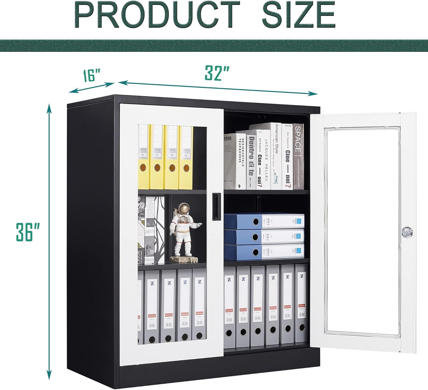 Storage Cabinet with Doors and Shelves,71" Steel Locker Acrylic Glass Door with Lock, for School Home Office