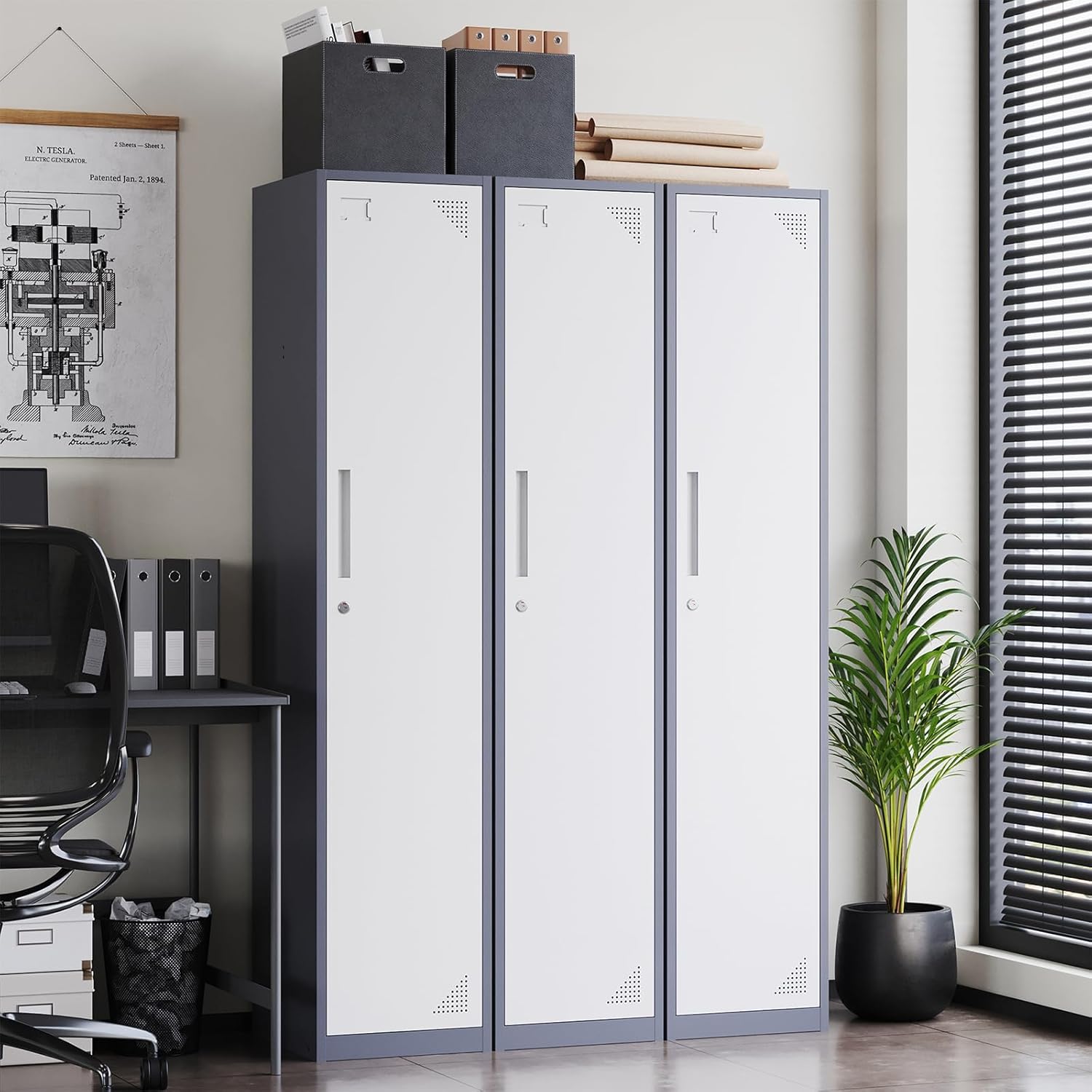 Metal Lockers for Employees,71" Steel Storage Cabinet with 6 Door Lockable for Office Staff,Home,Gym,School (Grey White)