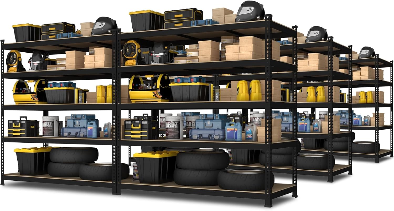 5-Tier Heavy Duty Metal Storage Shelves, Adjustable Utility Rack for Garage, Pantry & Closet, 28"W x 12"D x 59"H, Black