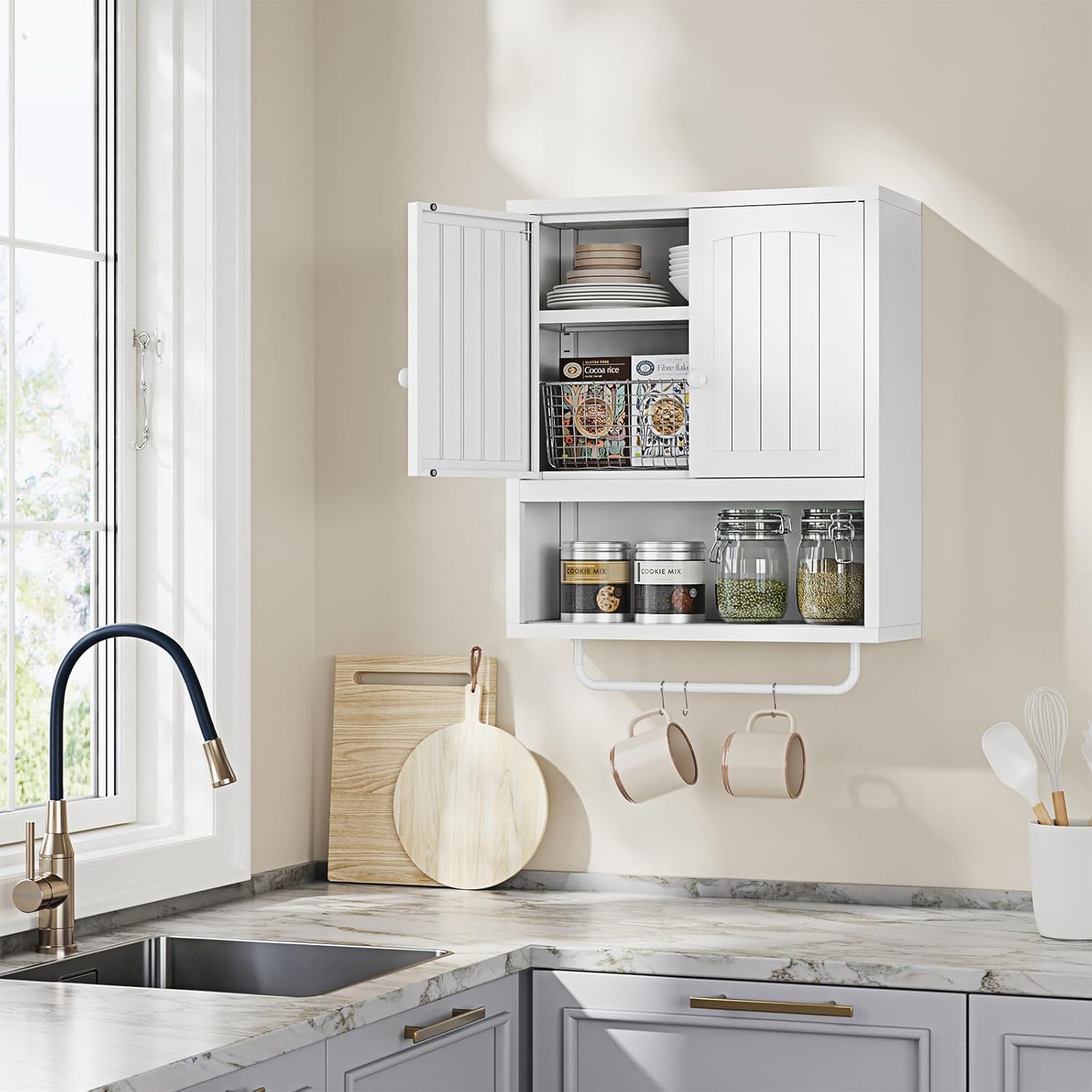 Metal Bathroom Wall Cabinet with 2 Doors,Medicine Cabinet with Towel Rack,Wall Mounted Storage Cabinet (Black)