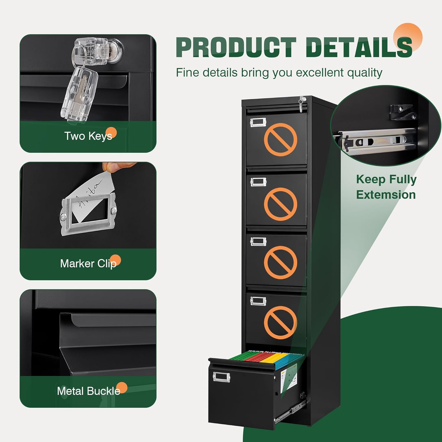 2 Drawer File Cabinet with Lock,Metal Office Small Filing Cabinets for Home Office,Storage Letter,Black-Easy Assemble