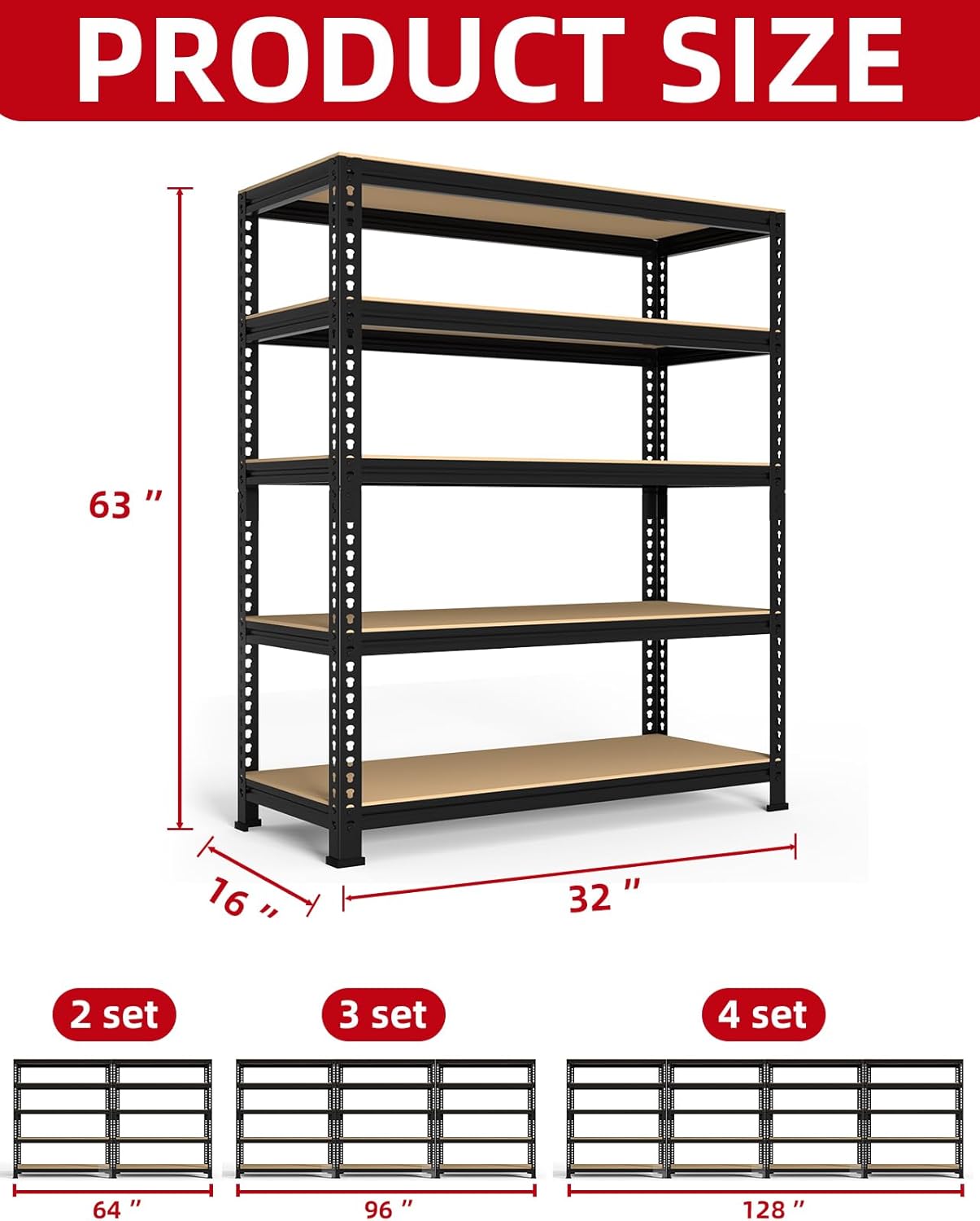 5-Tier Heavy Duty Metal Storage Shelves, Adjustable Utility Rack for Garage, Pantry & Closet, 28"W x 12"D x 59"H, Black