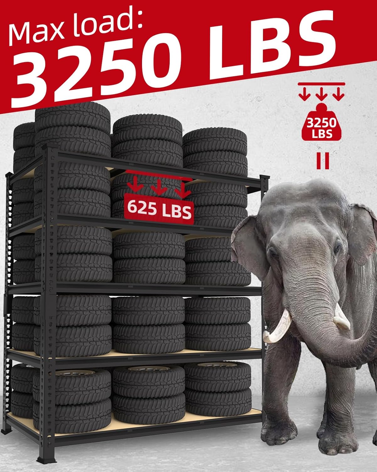 Adjustable Heavy Duty Metal Shelving Unit for Garage, Pantry & Basement Storage, 48"W x 24"D x 72"H, Black