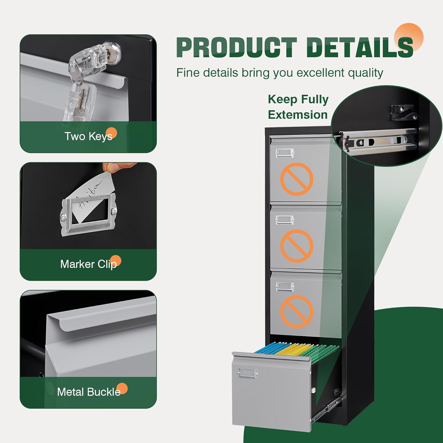 2 Drawer File Cabinet with Lock,Metal Office Small Filing Cabinets for Home Office,Storage Letter,Black-Easy Assemble