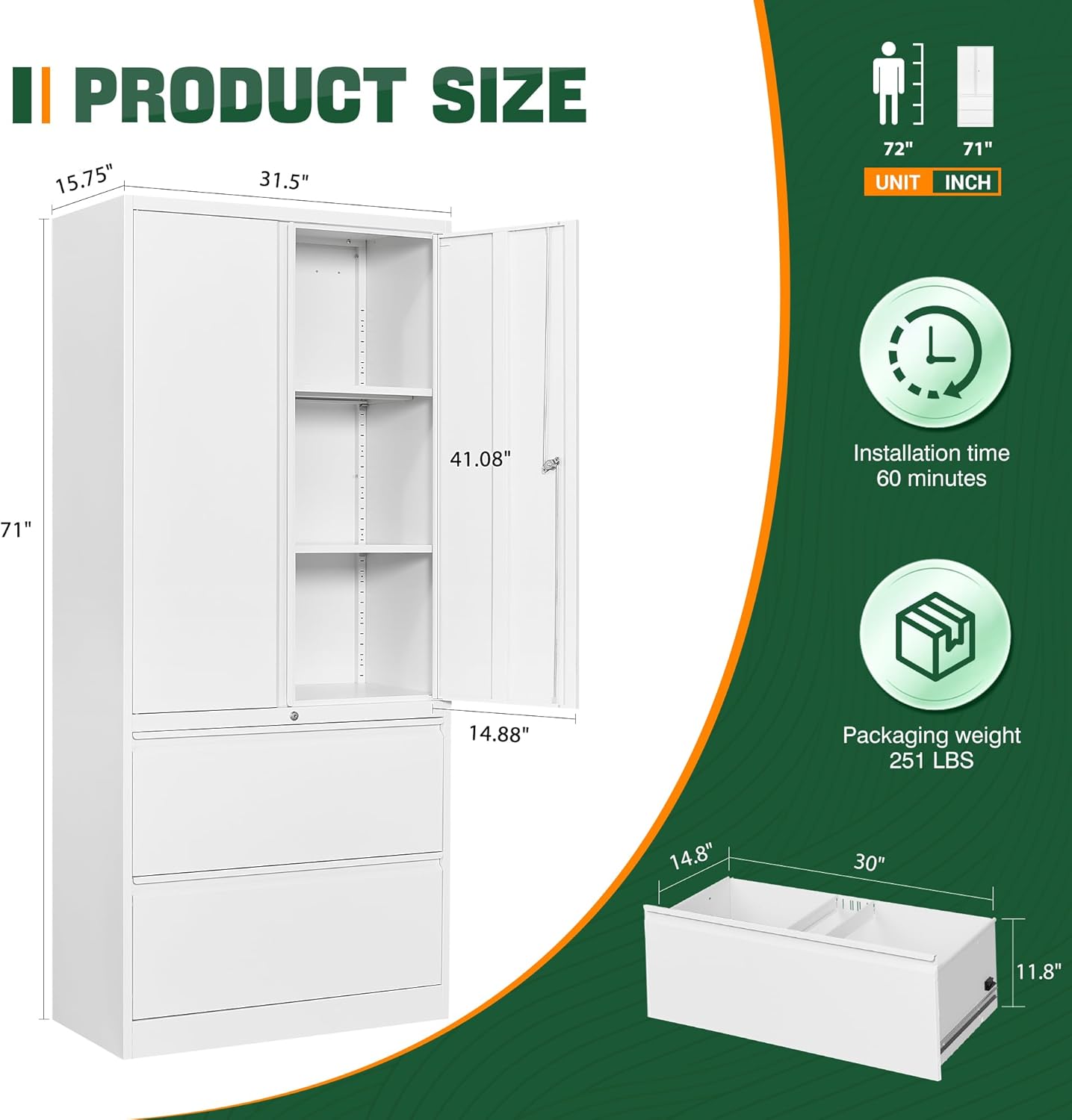 Metal Storage Cabinets for Home Office,File Cabinet-2 Drawers with Lock and Adjustable Shelves-Hang Legal/Letter/A4/F4 Size Filing-White