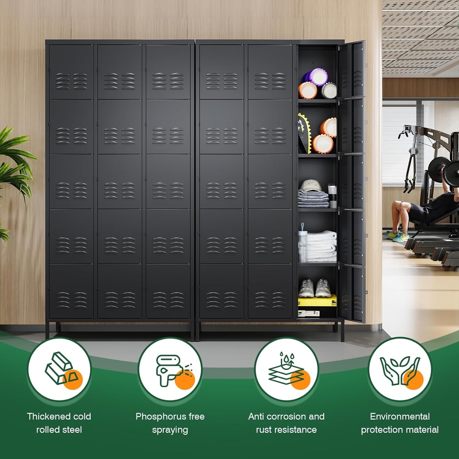 Metal Lockers for Employees-6 Door Storage Locker with Shelves and Lockable Steel Cabinet for School,Gym,Office,Staff (Gray, 6 Door)