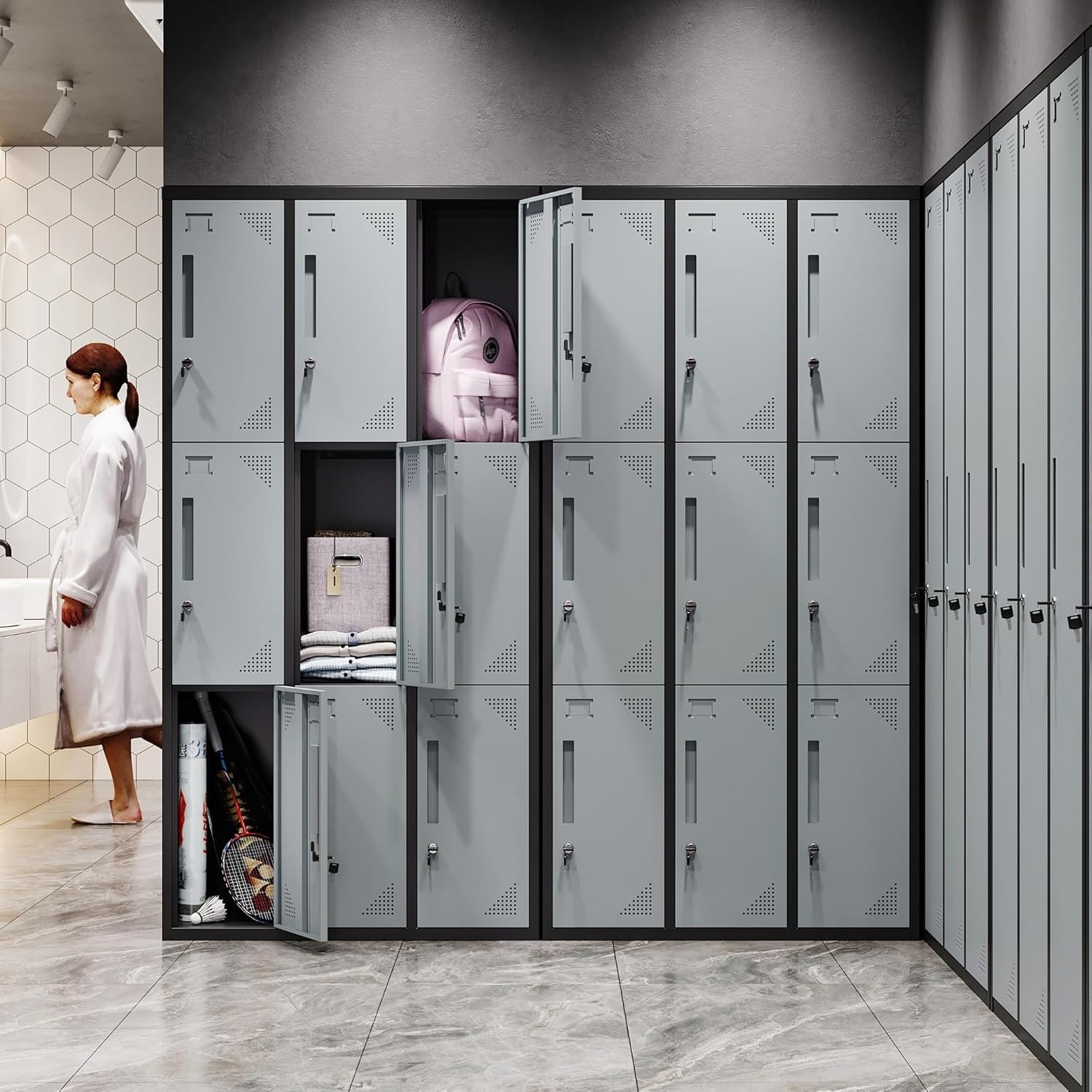 Metal Lockers for Employees,71" Steel Storage Cabinet with 6 Door Lockable for Office Staff,Home,Gym,School (Grey White)