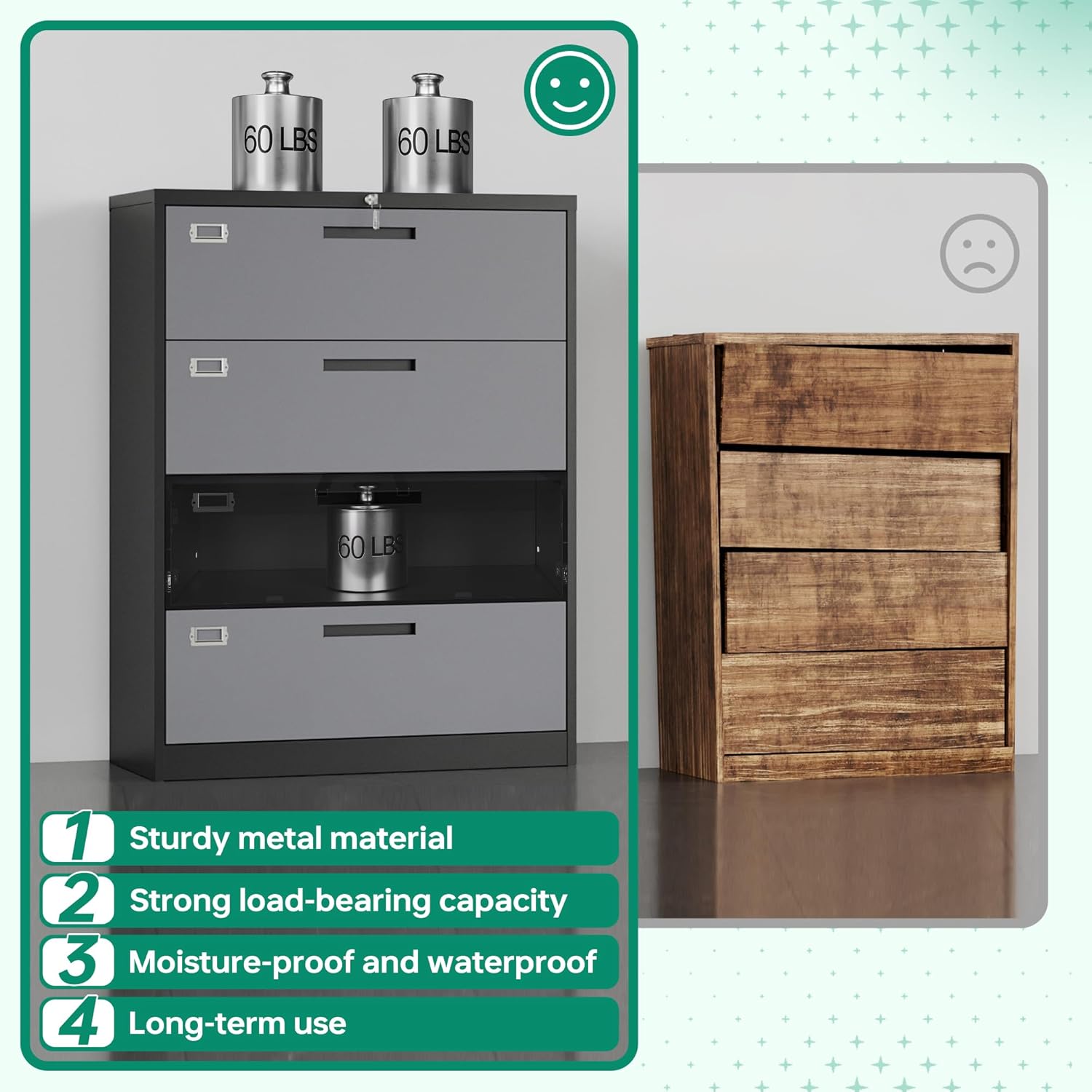 Metal Lateral File Cabinets with Lock,2 Drawer Steel Wide Filing Organization Storage Cabinets,Home Office Furniture for Hanging Files Letter/Legal/F4/A4 Size (Blcak-2 Drawer)