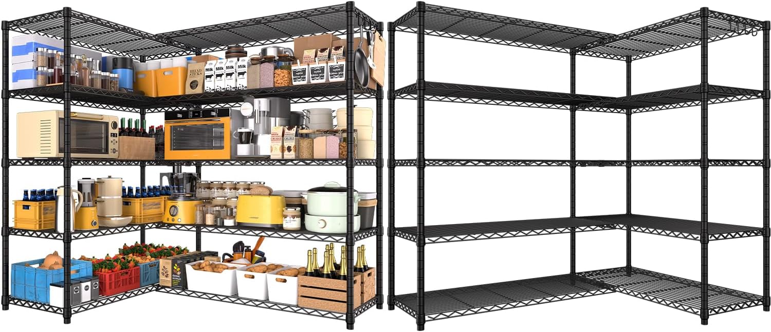 5-Tier Heavy Duty Steel Wire Shelving Unit, Adjustable Garage Storage Rack for Warehouse, Kitchen & Pantry, 72"W x 16"D x 76"H, Black
