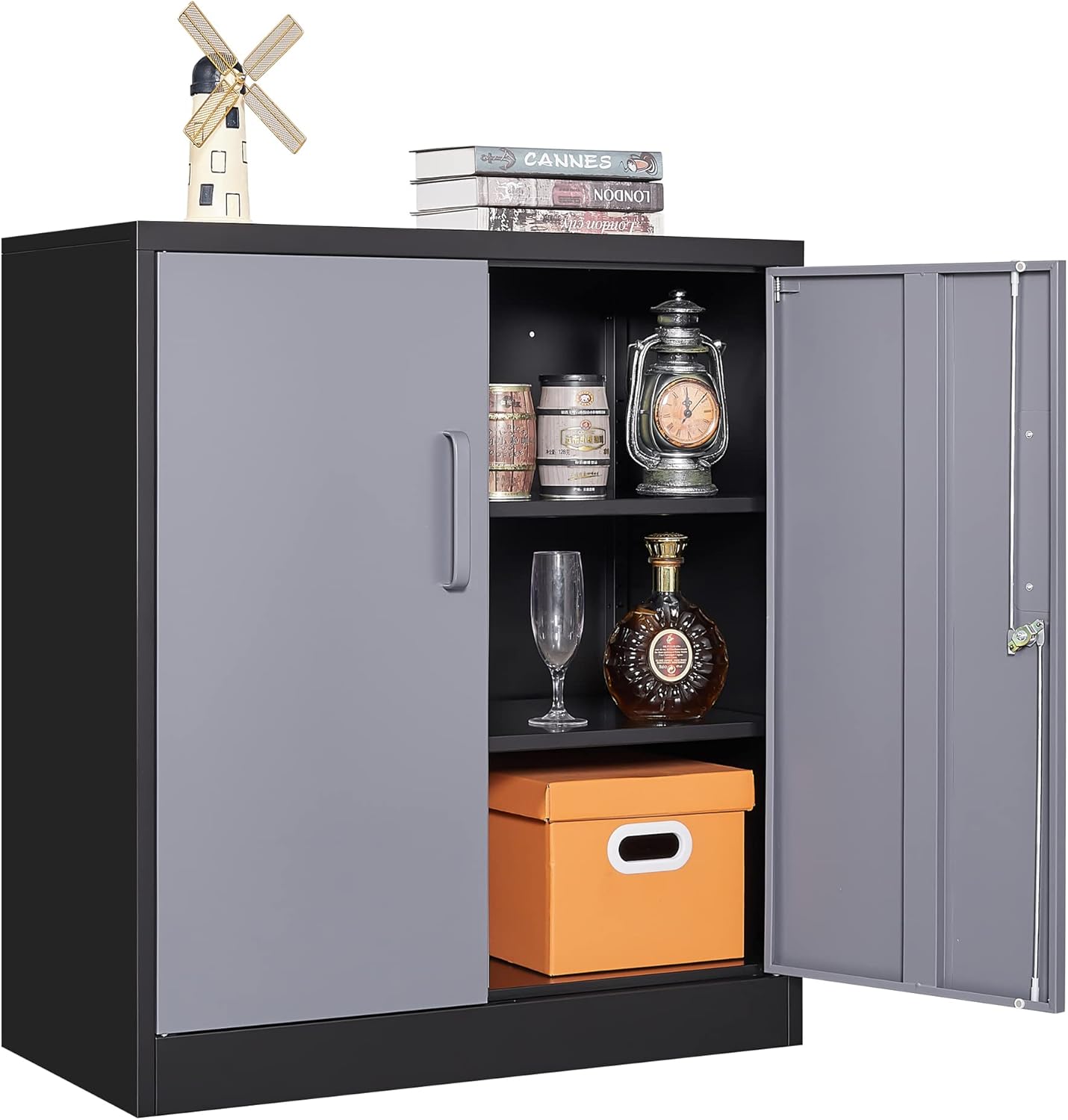 Metal Storage Cabinets with Lock, Small Locker Steel Cabinets, Adjustable Shelves 2 Doors for Home,Office, Warehouse,Garage(Black-36)