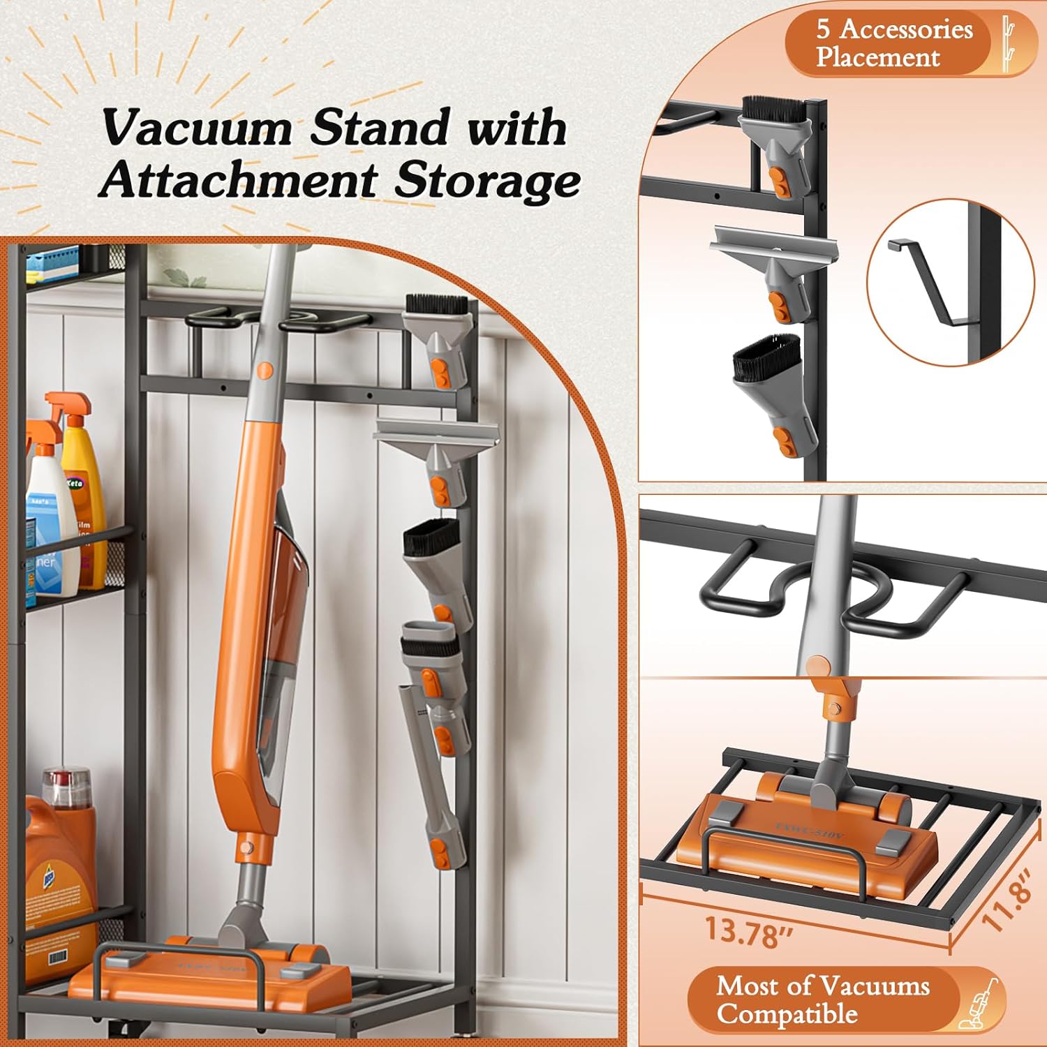 Vacuum Stand for Dyson and Broom Holder Cart