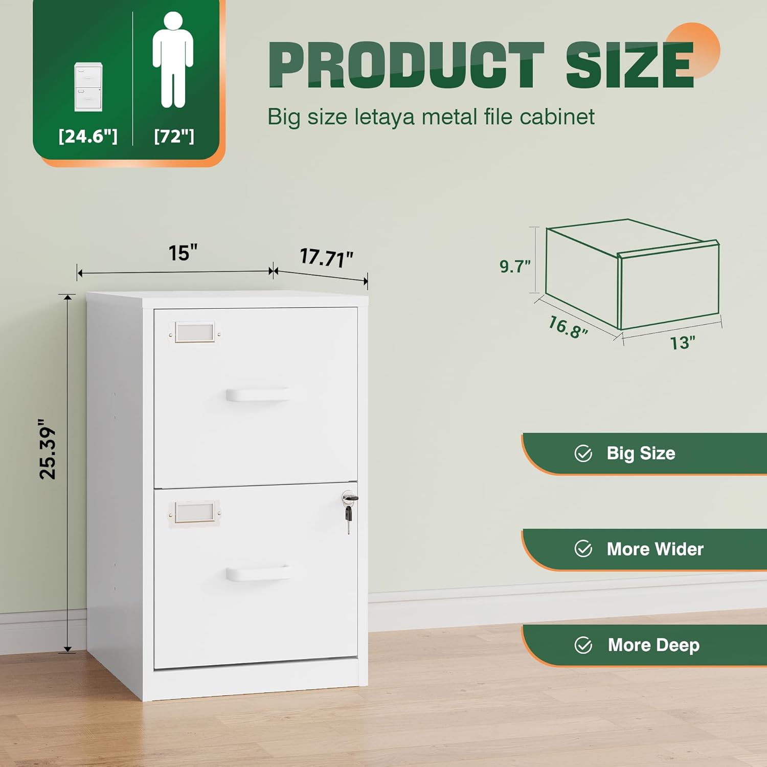 2 Drawer File Cabinet with Lock,Metal Office Filing Cabinets for Home Office,Storage Letter,Easy Assemble