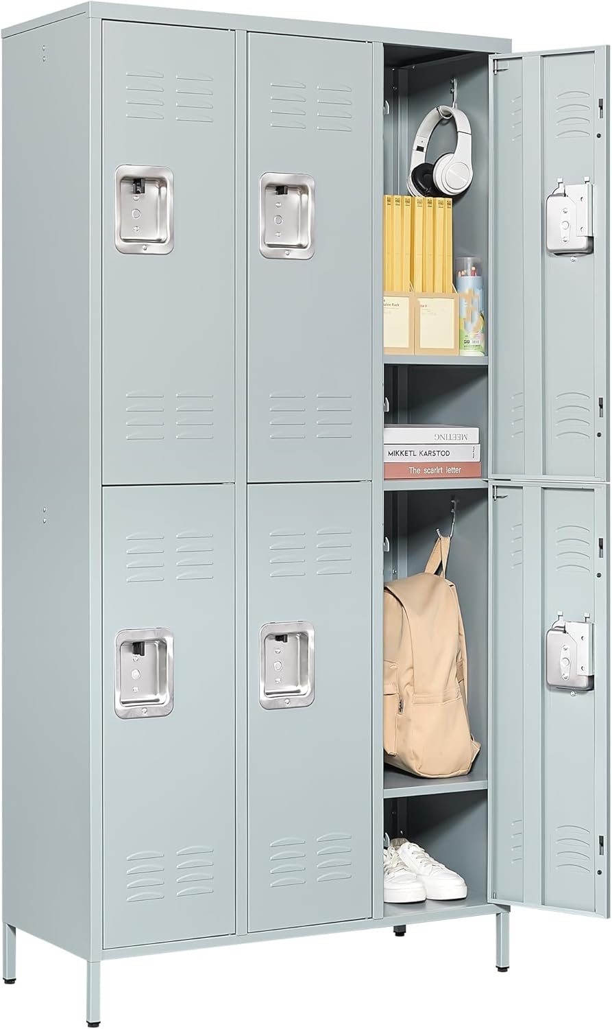 Metal Lockers for Employees-6 Door Storage Locker with Shelves and Lockable Steel Cabinet for School,Gym,Office,Staff (Gray, 6 Door)