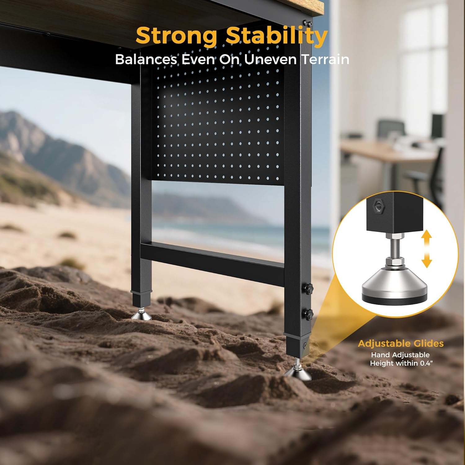 47.6" Adjustable Heavy Duty Workbench, 2000 lbs Load Rubberwood Work Table with Pegboard & Power Outlets for Garage, Workshop & Home