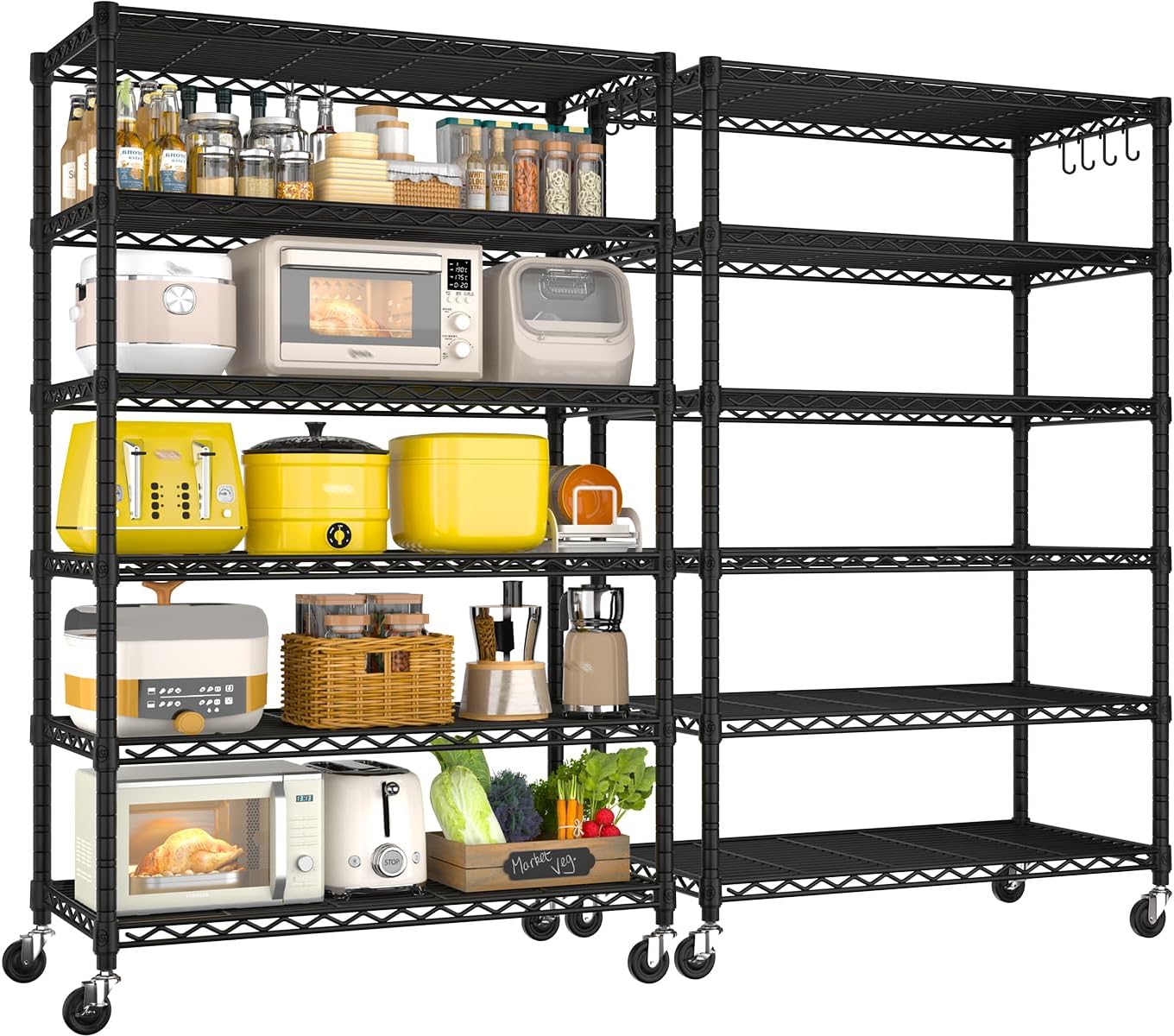 6-Tier Heavy Duty Wire Shelving with Wheels, Adjustable NSF-Certified Steel Storage Rack for Kitchen, Garage & Laundry, 36"W x 16"D x 79"H