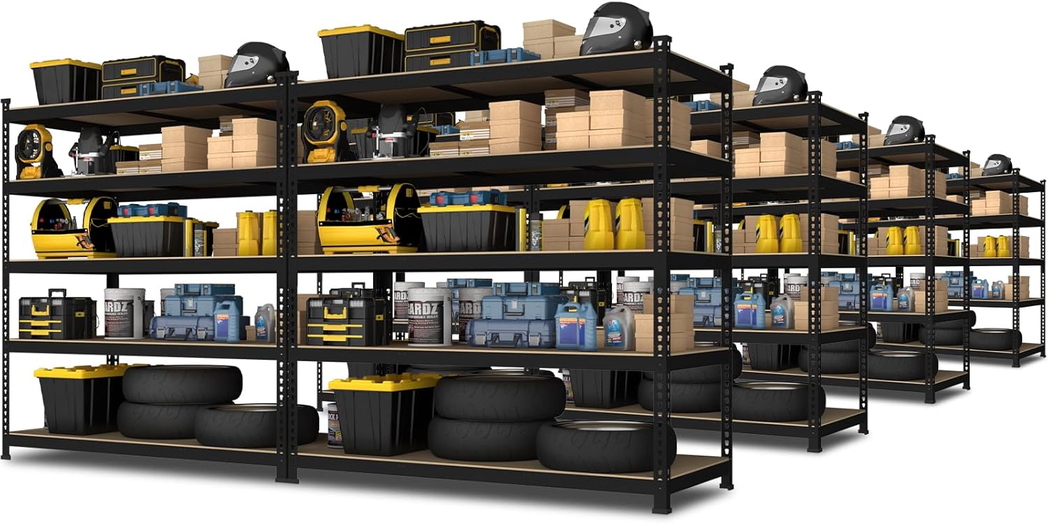5-Tier Heavy Duty Metal Storage Shelves, Adjustable Utility Rack for Garage, Pantry & Closet, 28"W x 12"D x 59"H, Black