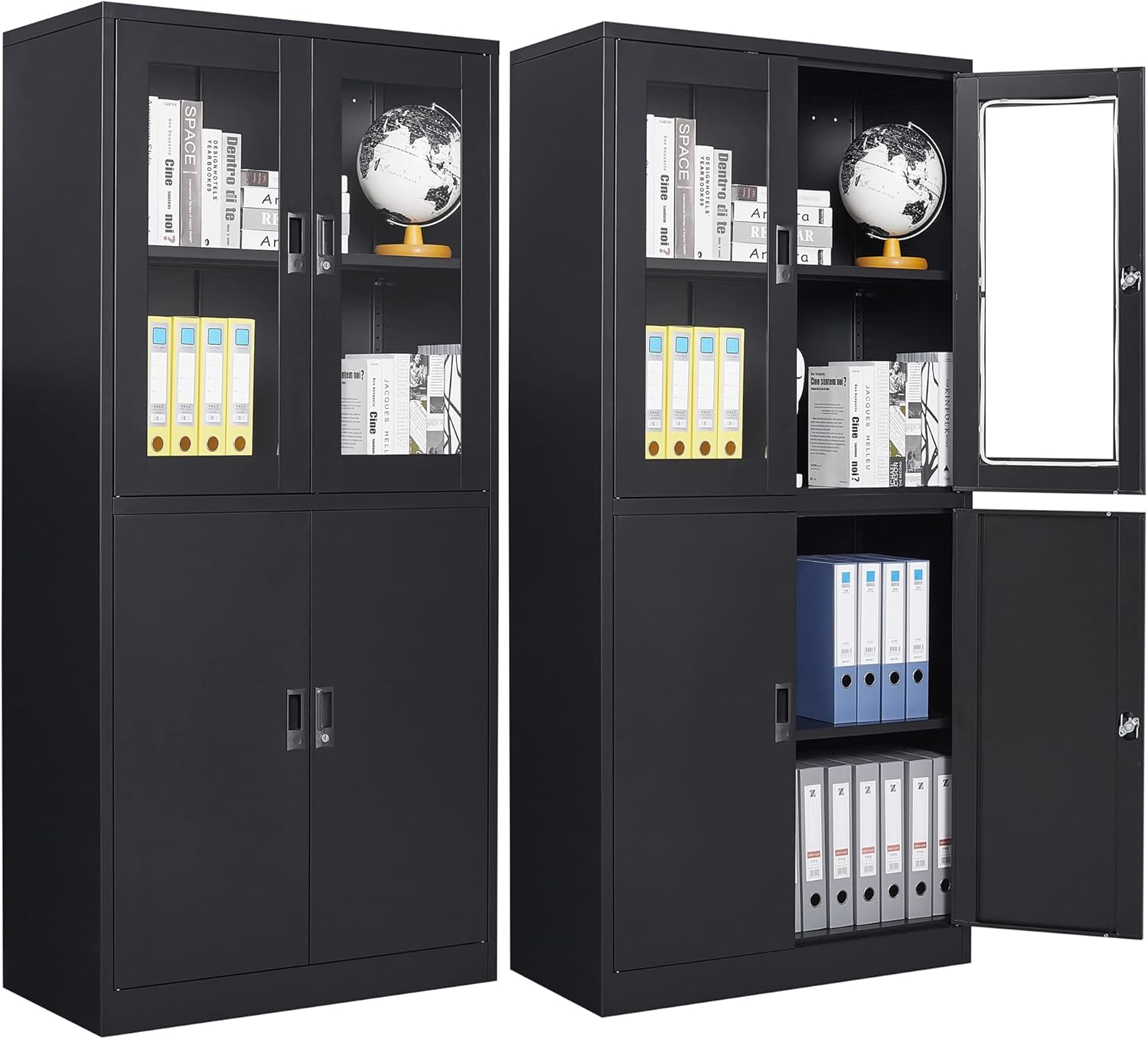 Storage Cabinet with Doors and Shelves,71" Steel Locker Acrylic Glass Door with Lock, for School Home Office