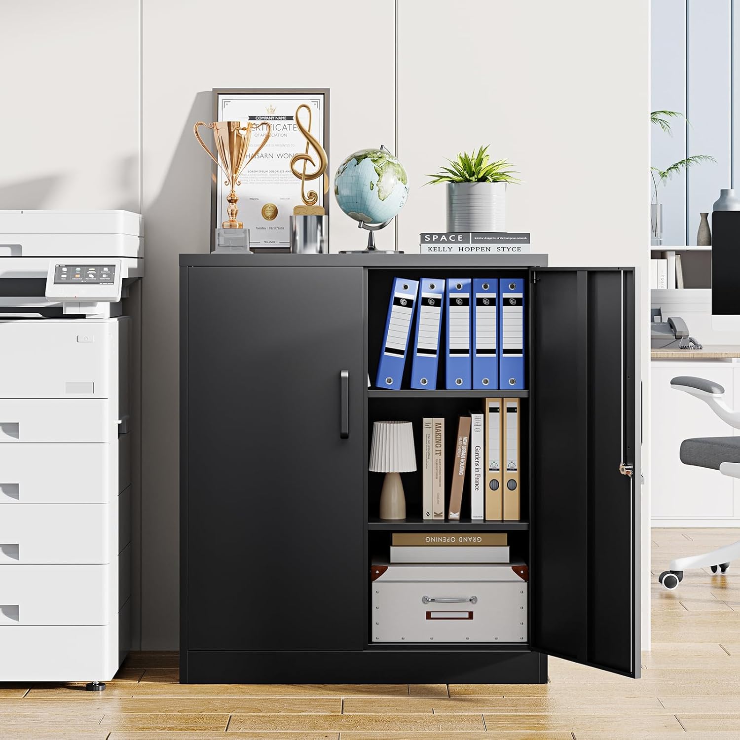 Metal Storage Cabinets with Lock, Small Locker Steel Cabinets, Adjustable Shelves 2 Doors for Home,Office, Warehouse,Garage(Black-36)