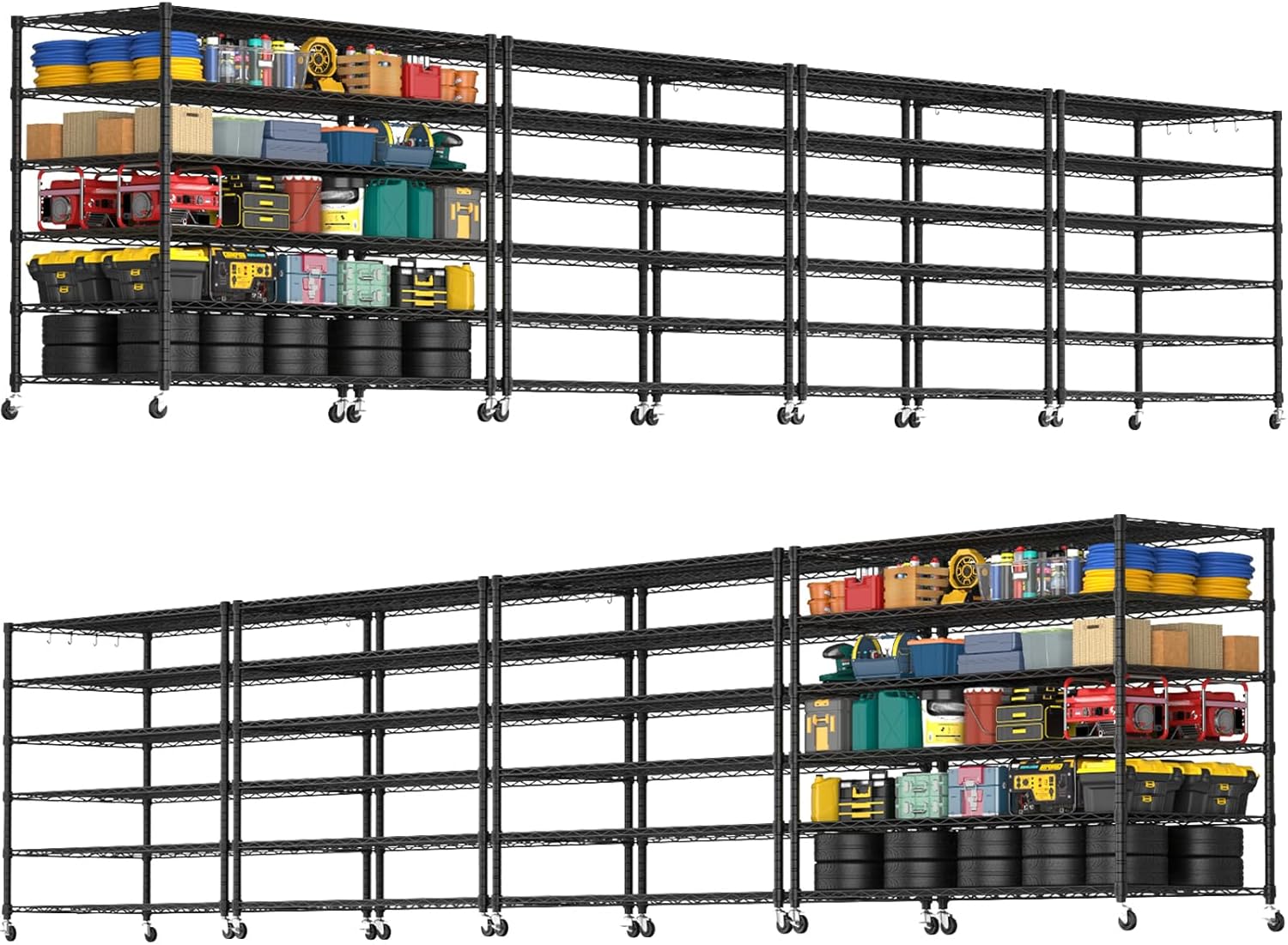 6-Tier Heavy Duty Wire Shelving with Wheels, Adjustable NSF-Certified Steel Storage Rack for Kitchen, Garage & Laundry, 36"W x 16"D x 79"H