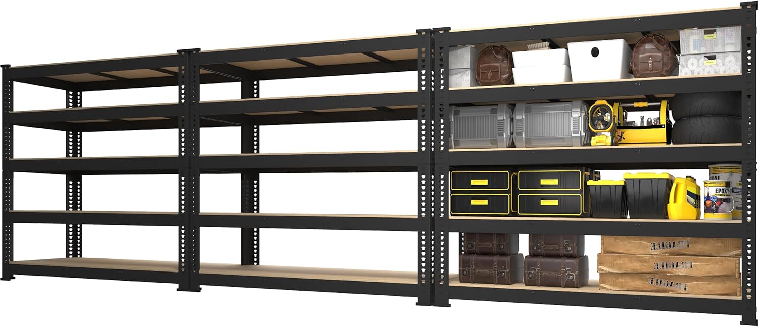 5-Tier Heavy Duty Metal Storage Shelving Unit, Adjustable Garage Utility Rack for Warehouse, Pantry & Closet, 47"W x 23.6"D x 71"H, Black