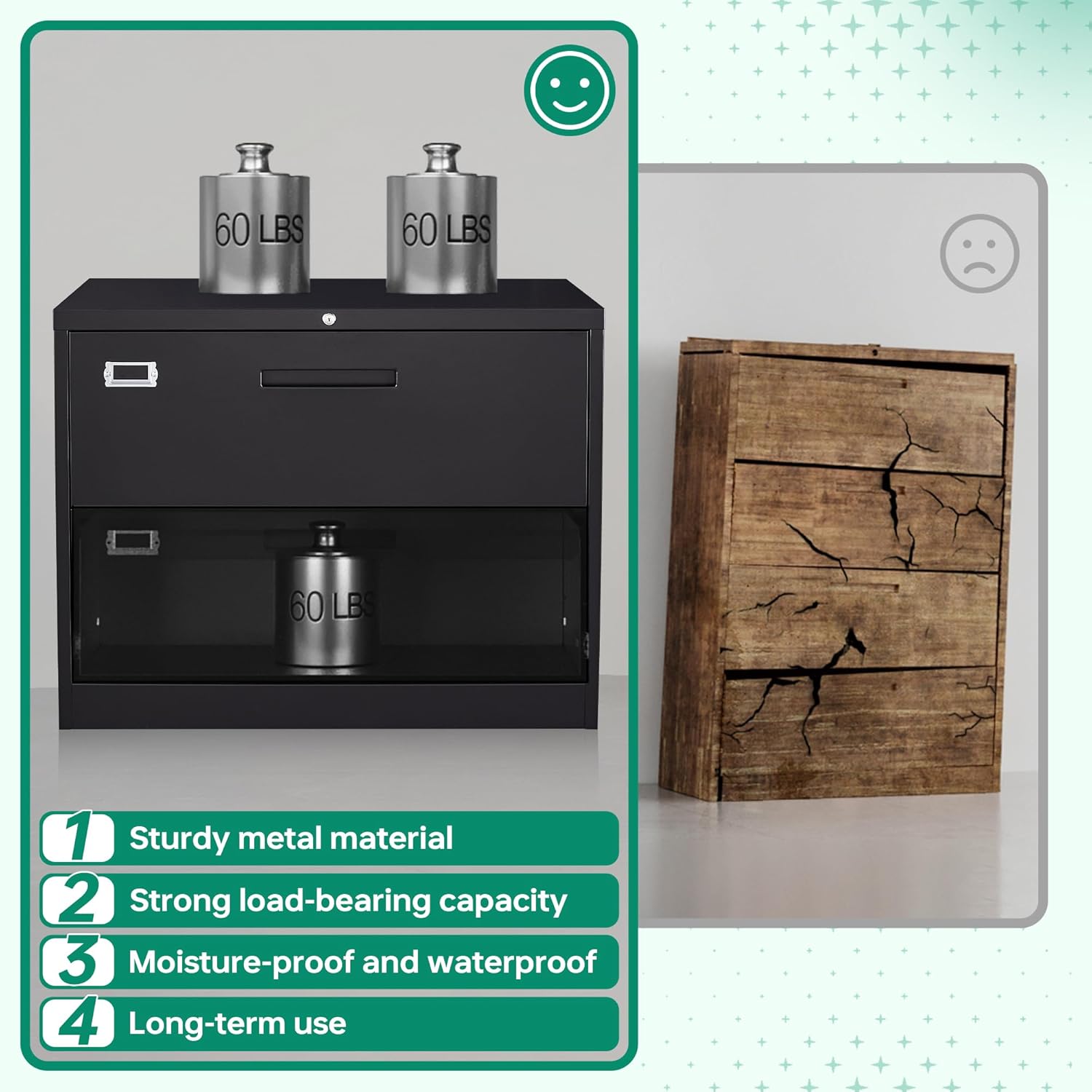 Metal Lateral File Cabinets with Lock,2 Drawer Steel Wide Filing Organization Storage Cabinets,Home Office Furniture for Hanging Files Letter/Legal/F4/A4 Size (Blcak-2 Drawer)