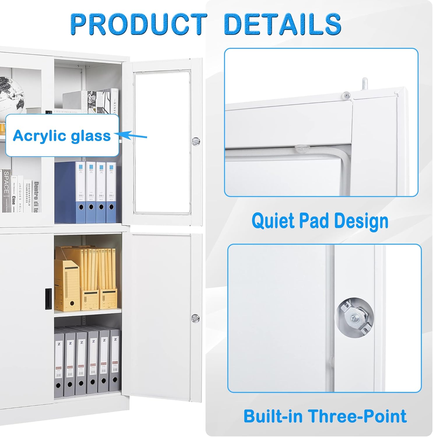 Storage Cabinet with Doors and Shelves,71" Steel Locker Acrylic Glass Door with Lock, for School Home Office