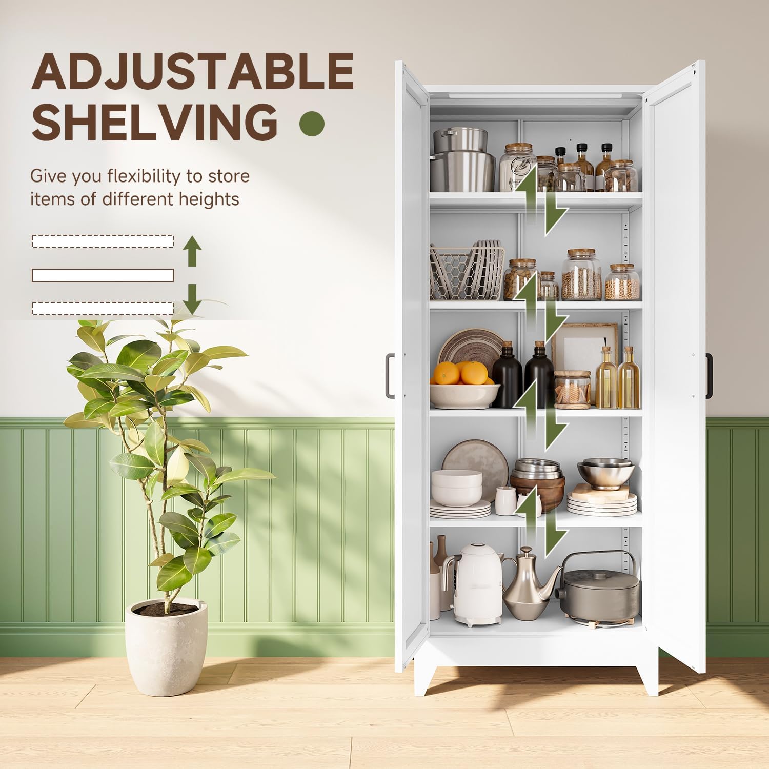 Storage Cabinet with Doors and Shelves,Small Freestanding Bathroom Floor Metal Cabinets -White