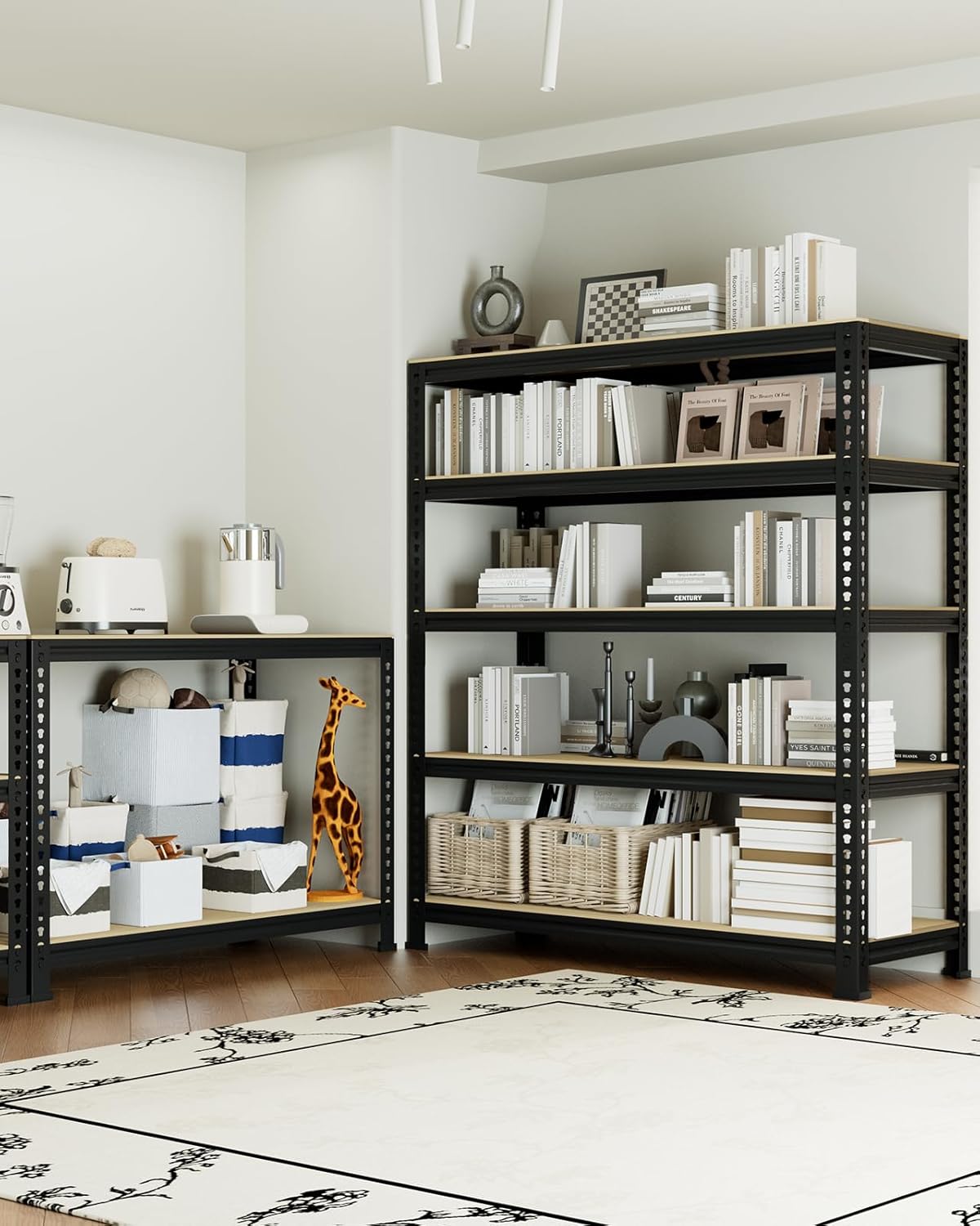 5-Tier Heavy Duty Metal Storage Shelves, Adjustable Utility Rack for Garage, Pantry & Closet, 28"W x 12"D x 59"H, Black