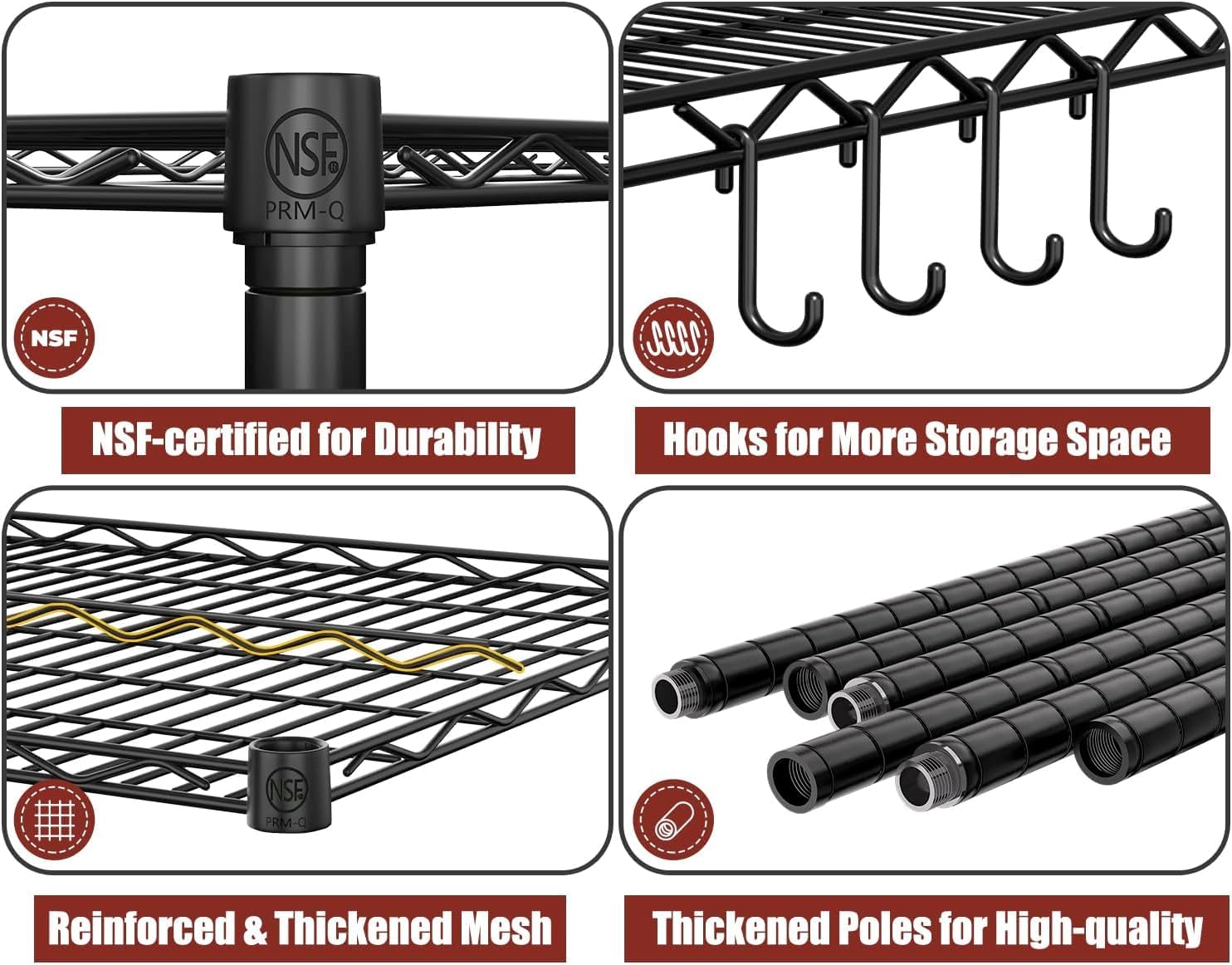 6-Tier Heavy Duty Wire Shelving with Wheels, Adjustable NSF-Certified Steel Storage Rack for Kitchen, Garage & Laundry, 36"W x 16"D x 79"H