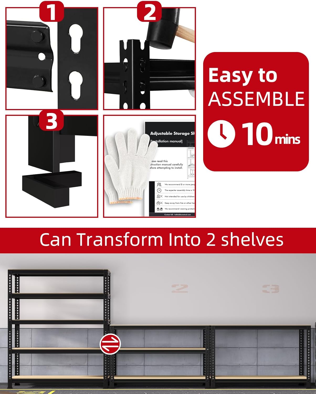 5-Tier Heavy Duty Metal Storage Shelves, Adjustable Utility Rack for Garage, Pantry & Closet, 28"W x 12"D x 59"H, Black