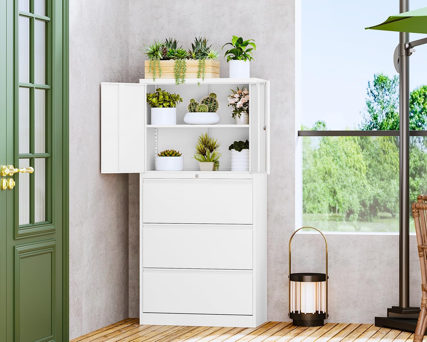 Metal Storage Cabinets for Home Office,File Cabinet-2 Drawers with Lock and Adjustable Shelves-Hang Legal/Letter/A4/F4 Size Filing-White