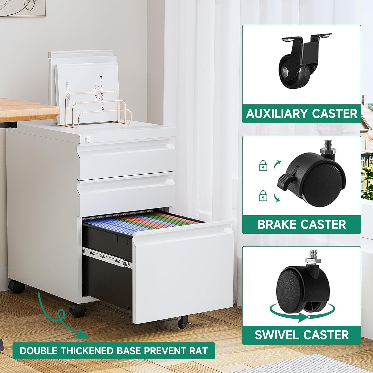 3 Drawer Mobile File Cabinet with Lock,Under Desk Metal Filing Cabinets for Home Office Organizer Letters/Legal/A4((Fully Assembled-Black)
