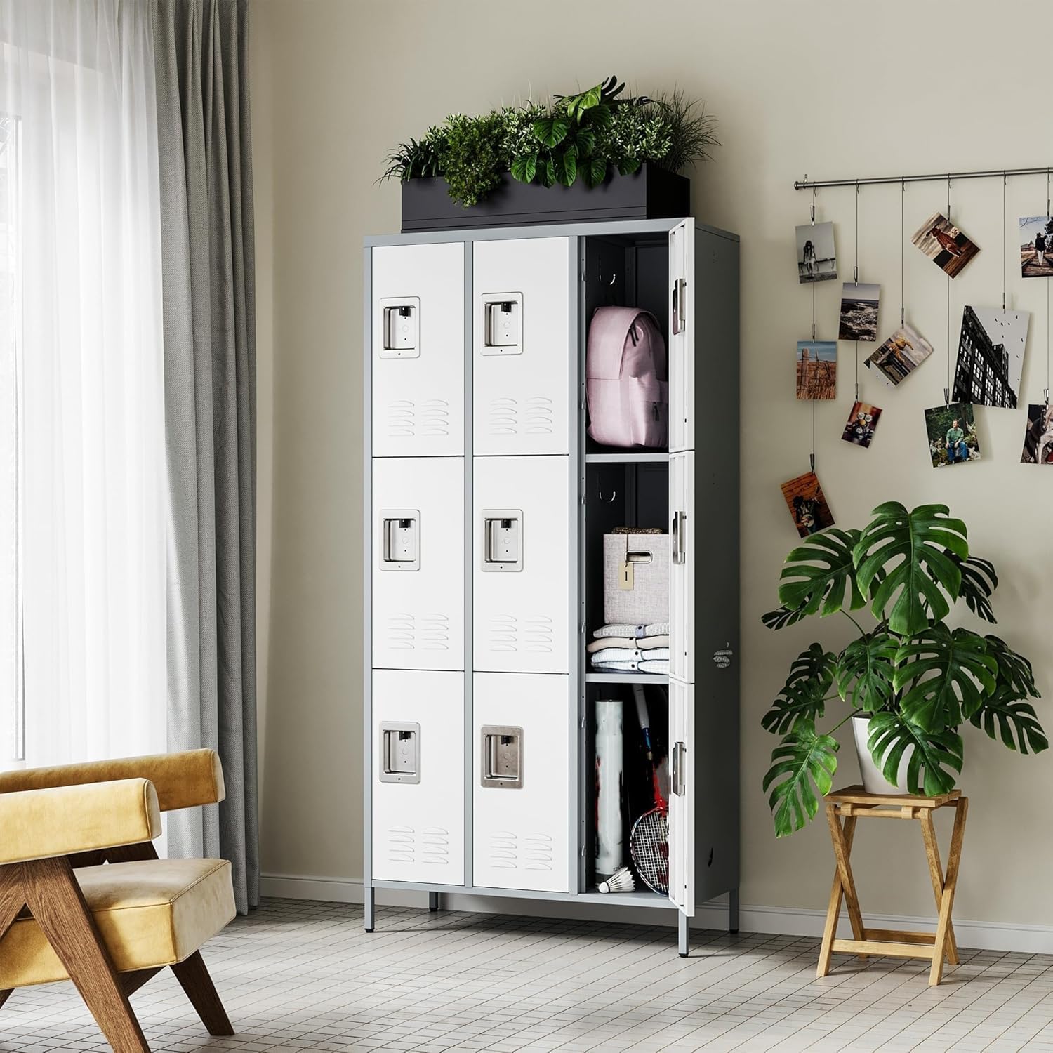 Metal Lockers for Employees-6 Door Storage Locker with Shelves and Lockable Steel Cabinet for School,Gym,Office,Staff (Gray, 6 Door)