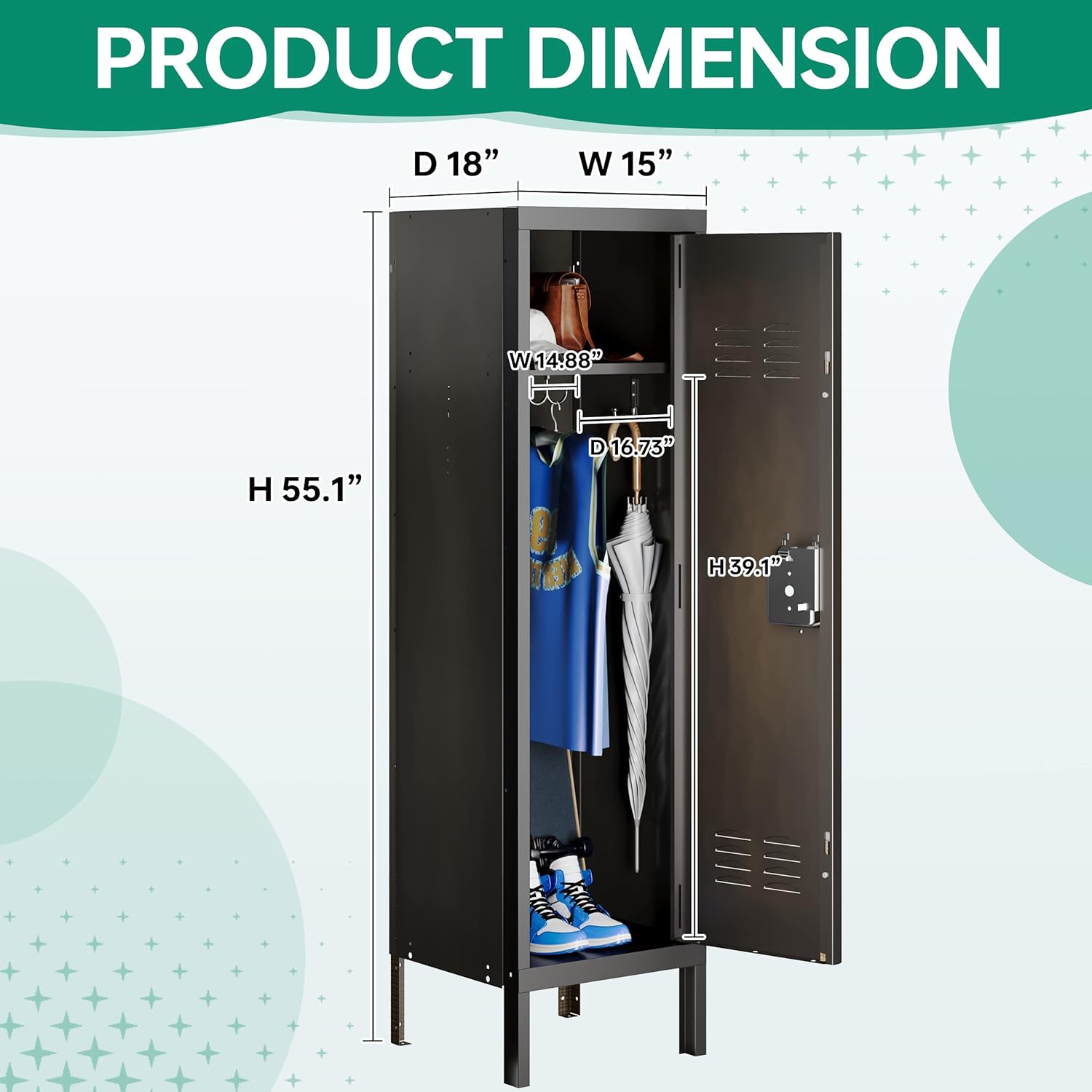 Metal Locker with Lock,55" Storage Cabinet Steel Retro Wardrobe with Lockable Doors for Home Office Employees School Dormitory Gym (1 Door)