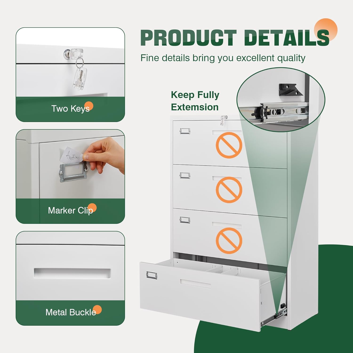 Metal Lateral File Cabinets with Lock,2 Drawer Steel Wide Filing Organization Storage Cabinets,Home Office Furniture for Hanging Files Letter/Legal/F4/A4 Size (Blcak-2 Drawer)