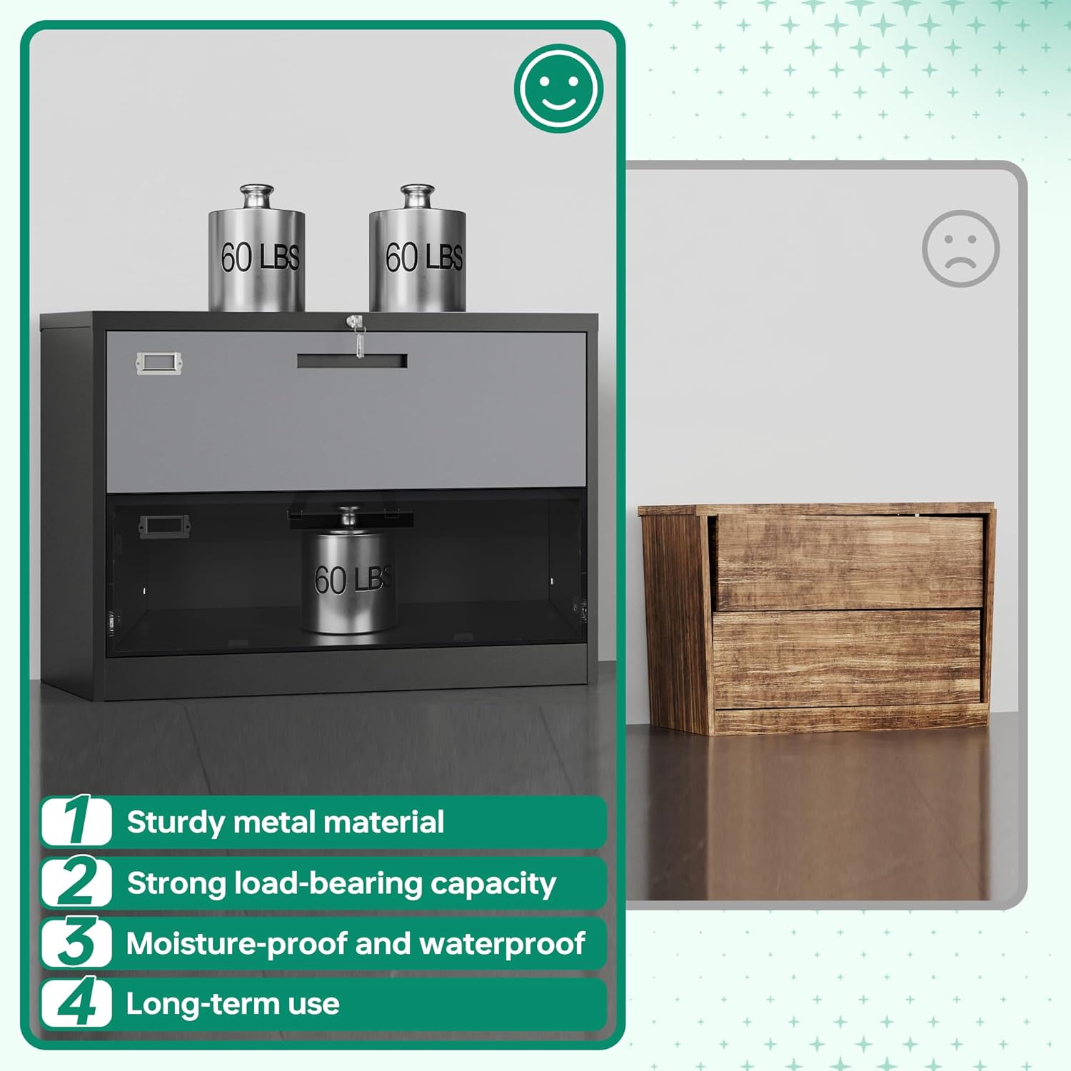 Metal Lateral File Cabinets with Lock,2 Drawer Steel Wide Filing Organization Storage Cabinets,Home Office Furniture for Hanging Files Letter/Legal/F4/A4 Size (Blcak-2 Drawer)