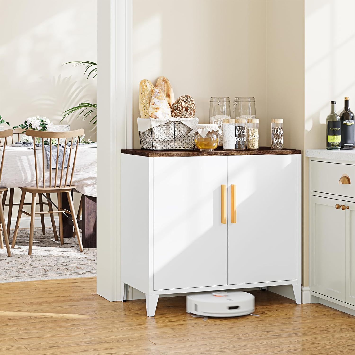 Metal Storage Cabinet with 2 Doors and Shelves 16" Dx 32" Wx30 H,Small Buffet Sideboard Short Cabinet for Kitchen Dining,Office Credenza Locker Modern Coffee Bar,Entryway Bathroom(Black)