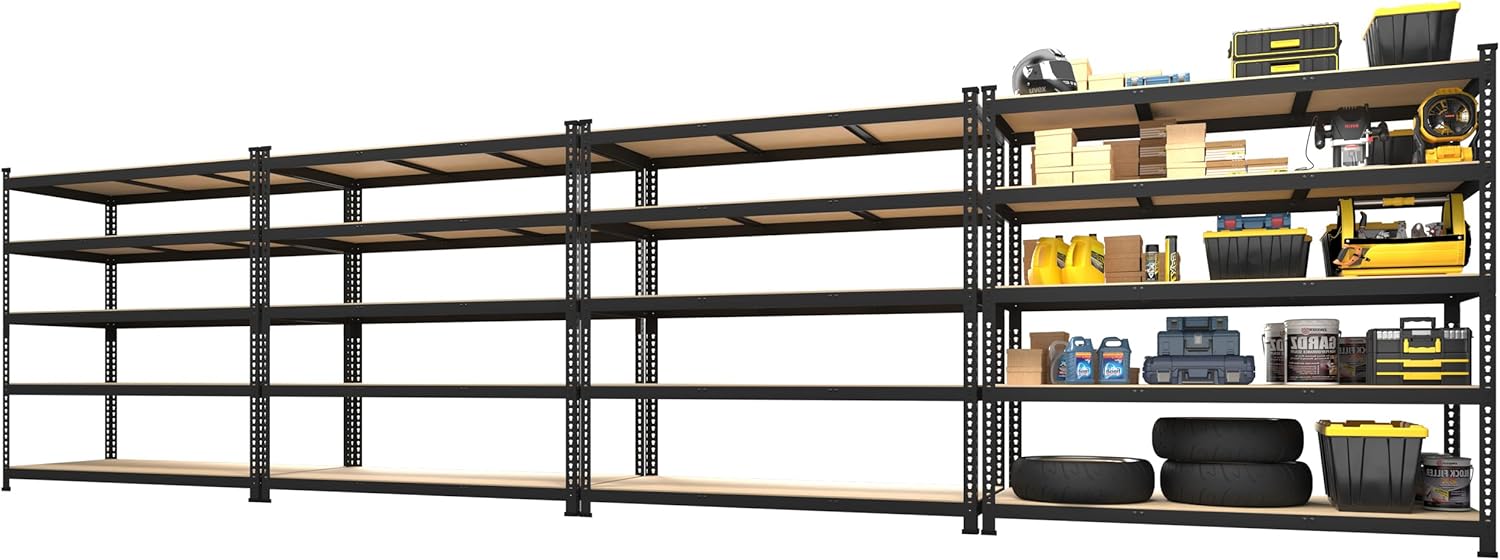 5-Tier Heavy Duty Metal Storage Shelves, Adjustable Utility Rack for Garage, Pantry & Closet, 28"W x 12"D x 59"H, Black
