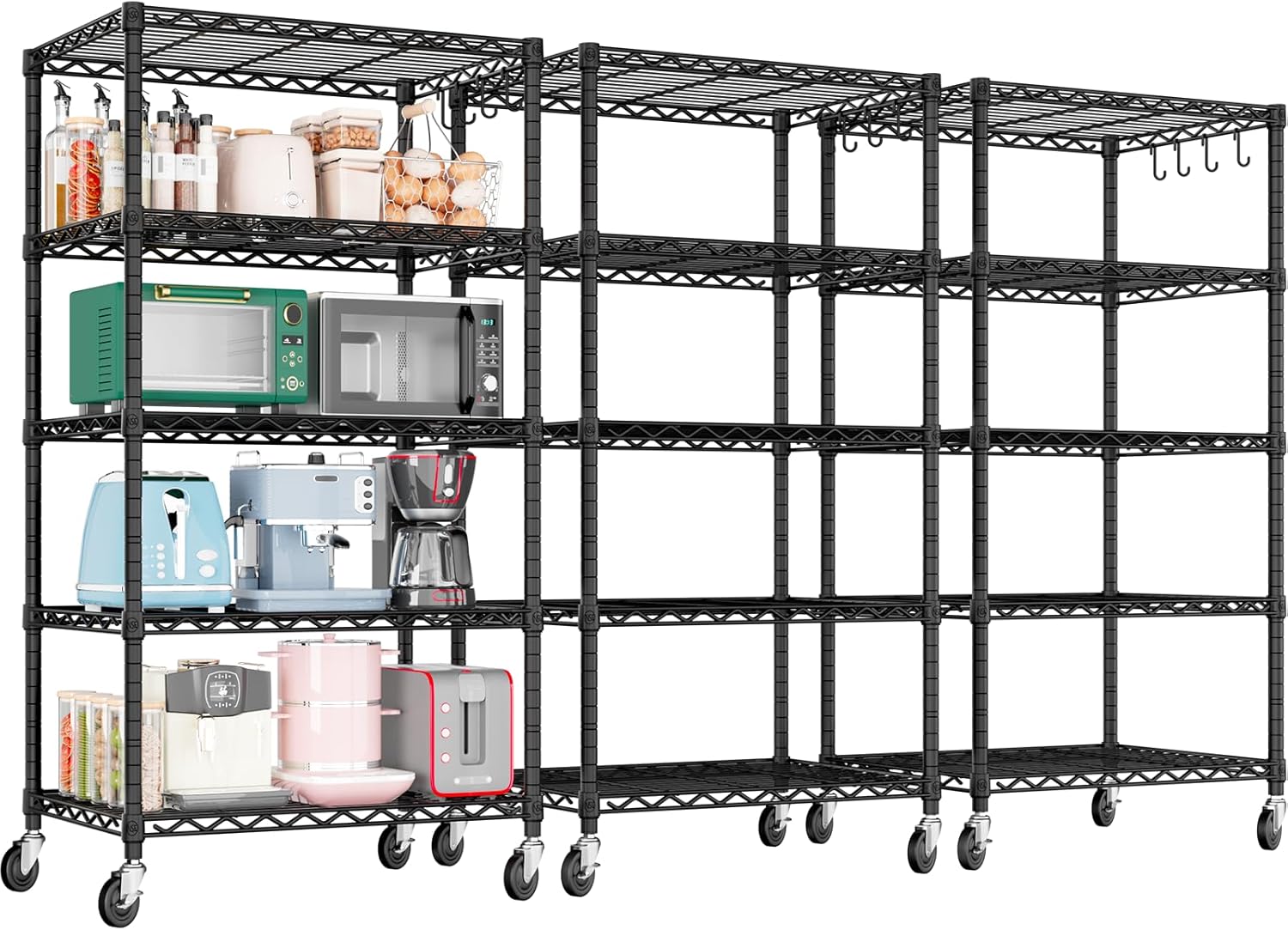 4-Tier Heavy Duty Wire Shelving with Wheels, Adjustable NSF-Certified Rolling Storage Rack for Garage & Pantry, 60"W x 24"D x 76"H