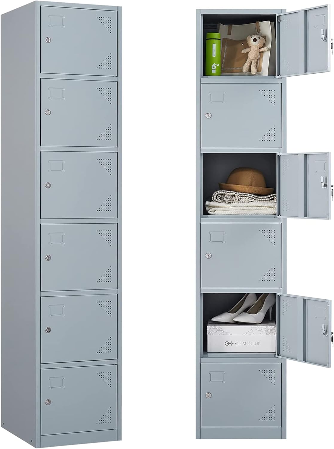 Metal Lockers for Employees,71" Steel Storage Cabinet with 6 Door Lockable for Office Staff,Home,Gym,School (Grey White)