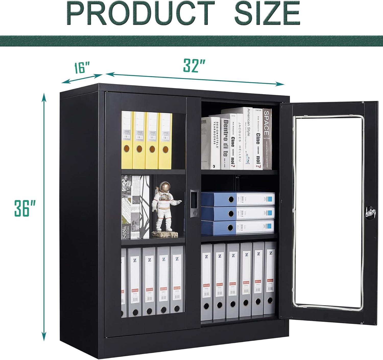 Storage Cabinet with Doors and Shelves,71" Steel Locker Acrylic Glass Door with Lock, for School Home Office