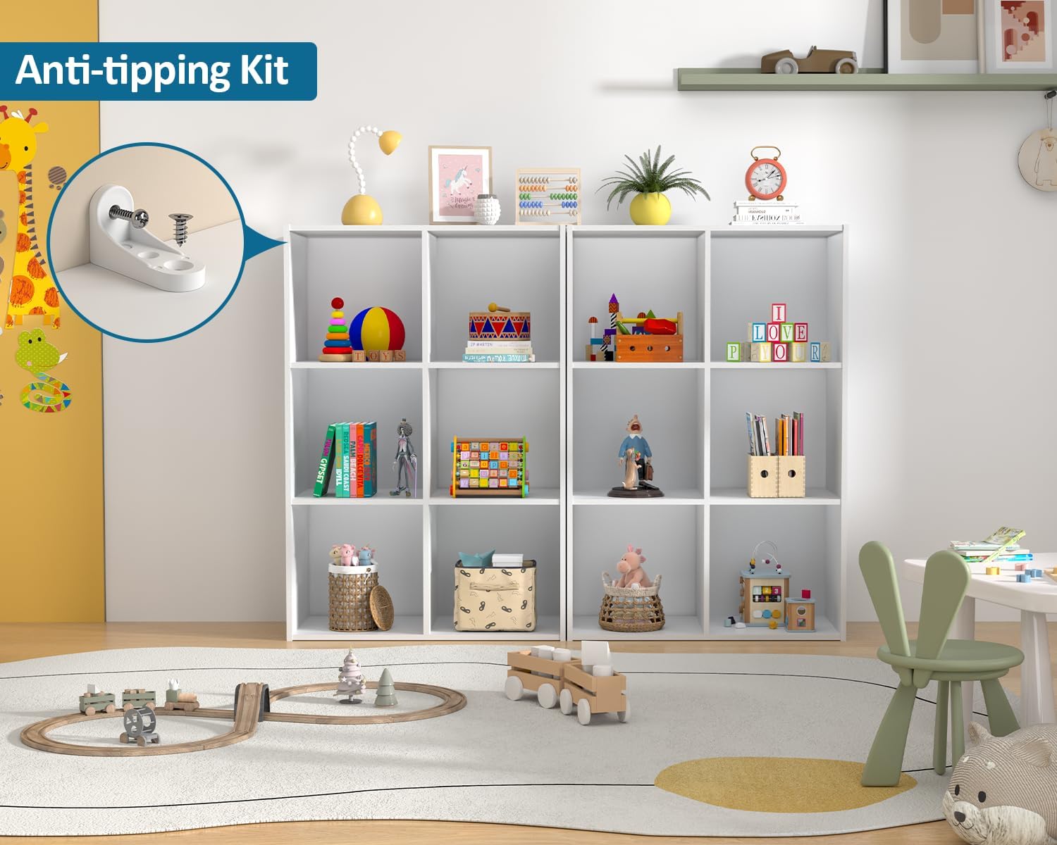 Stackable 6-Cube Storage Organizer, Wooden Open Cubby Shelf for Closet, Bedroom & Toy Storage, White