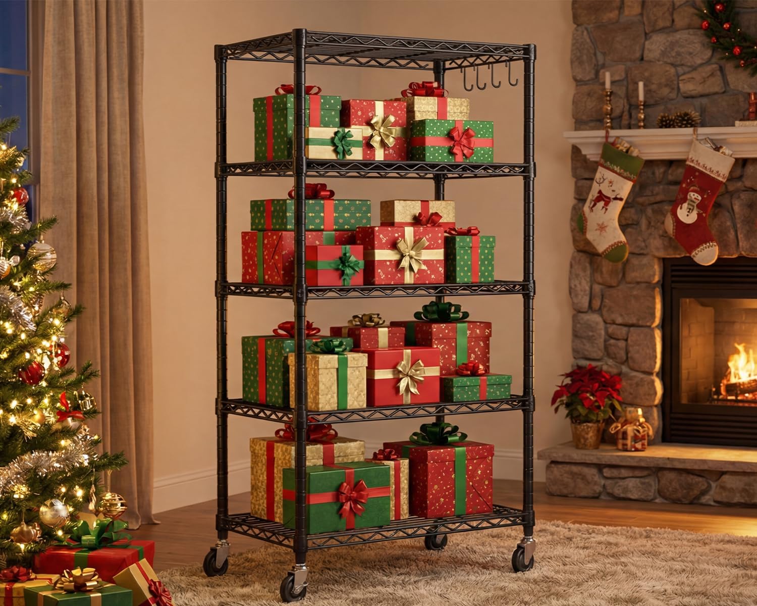 5-Tier Heavy Duty Wire Shelving Unit, Adjustable NSF-Certified Steel Storage Rack for Garage, Kitchen & Pantry, 35.5"W x 14"D x 72"H, Black