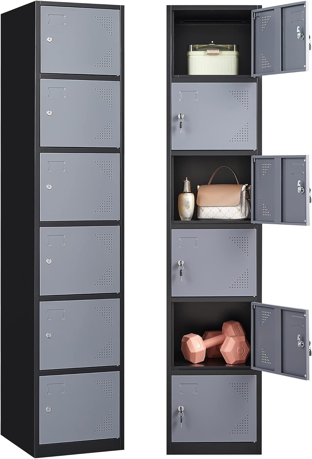 Metal Lockers for Employees,71" Steel Storage Cabinet with 6 Door Lockable for Office Staff,Home,Gym,School (Grey White)