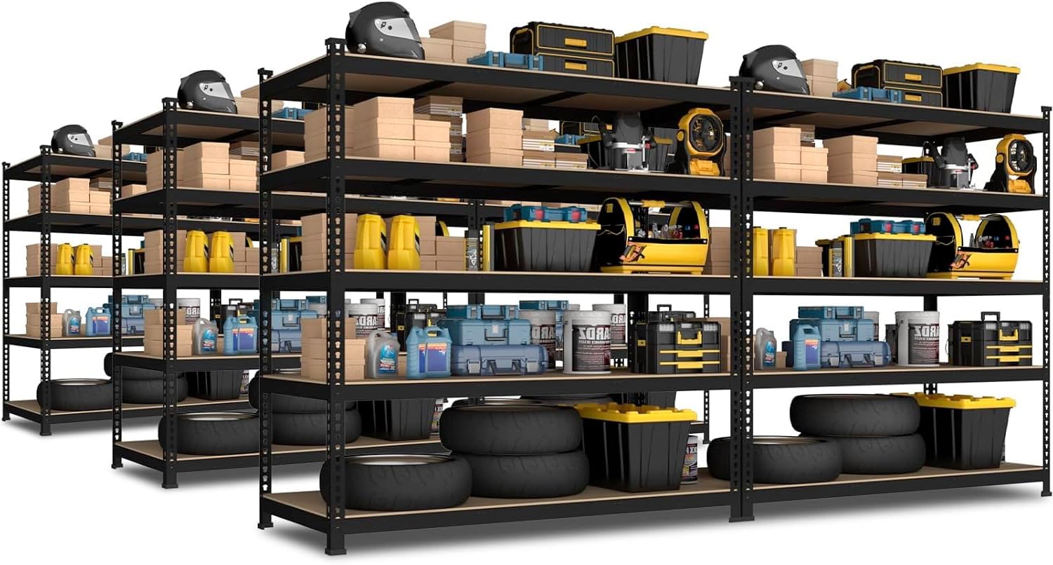 5-Tier Heavy Duty Metal Storage Shelves, Adjustable Utility Rack for Garage, Pantry & Closet, 28"W x 12"D x 59"H, Black